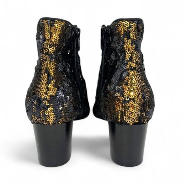 Christian Louboutin Black and Gold Sequin Ankle Boots - Picture 6 of 9